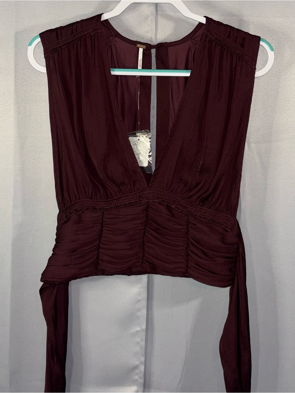 NWT Free People Deep V Plunge Ruched Crop Top Wine Size M